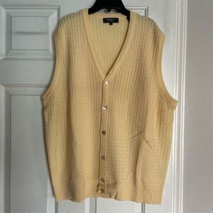 Bobby Jones Men's XL Yellow Merino Wool Sleeveless Cardigan Vest